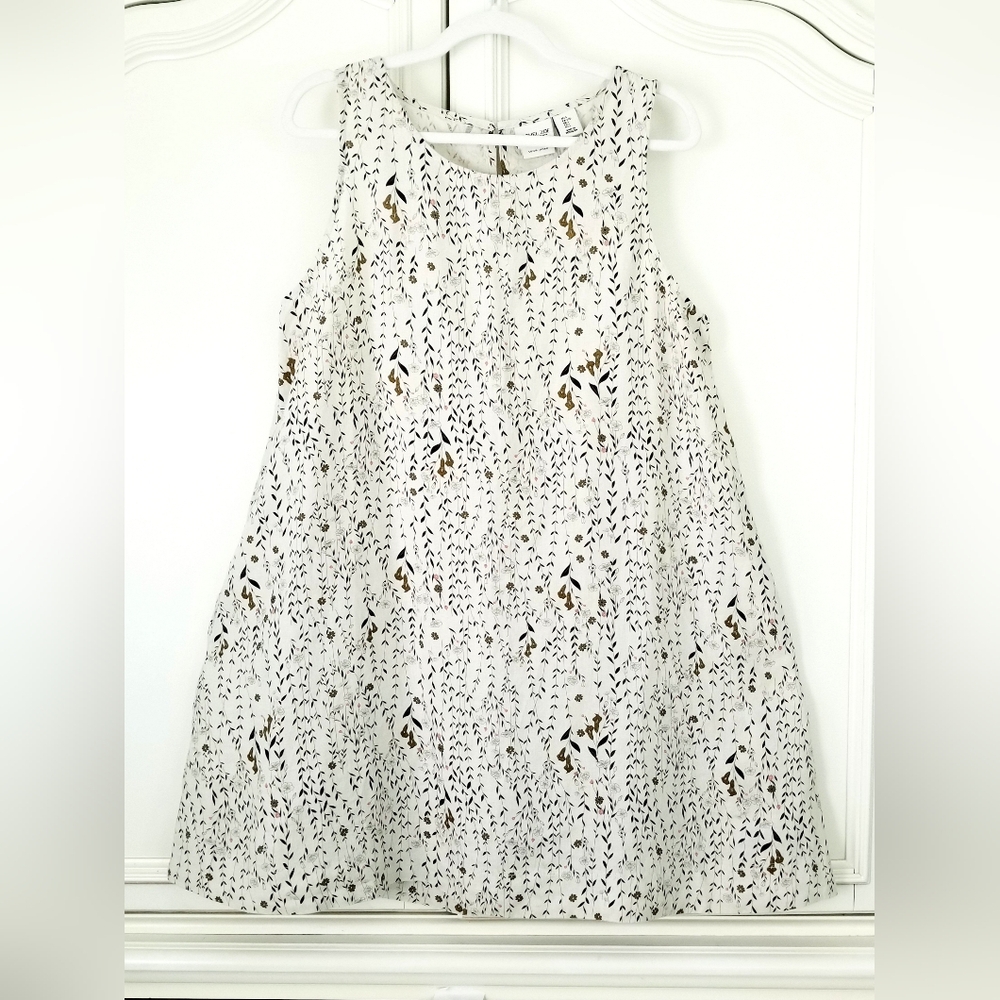 Rachel Zoe Beige Floral Linen Sleeveless Pullover Dress Pockets Womens Large